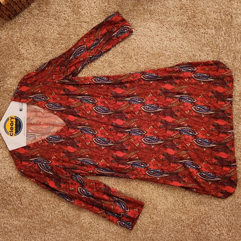 Paisley V-Neck Dress; 3/4 Sleeve; New
